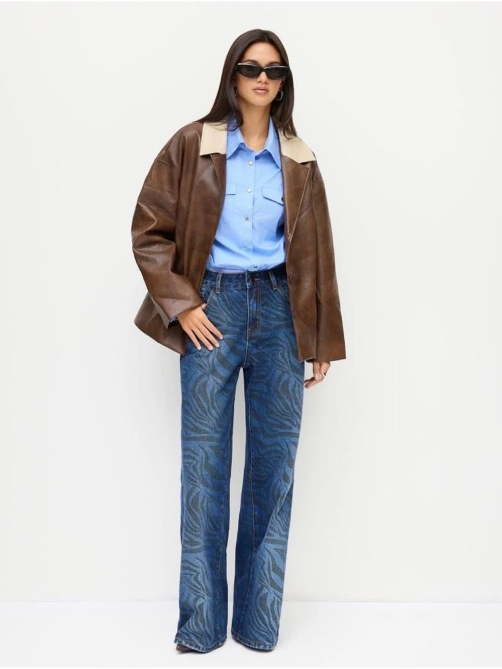 Cider TWO TONE FAUX LEATHER NOTCHED COLLAR BUTTON OVERSIZED JACKET medium nwt